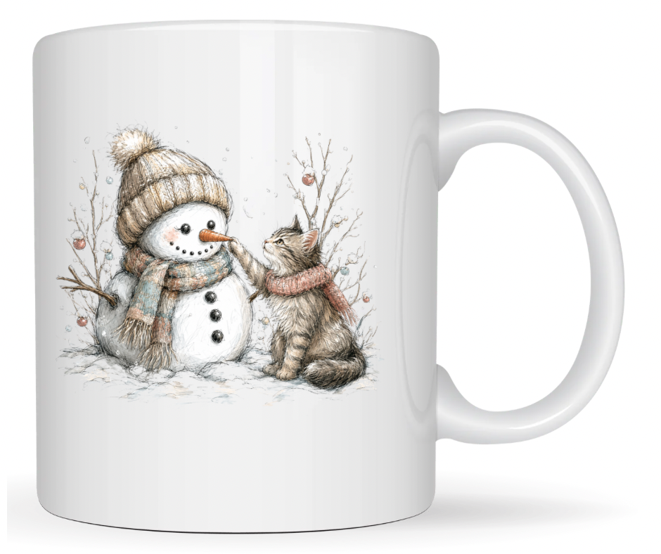 Snowman and Kitten Winter Sublimation Design