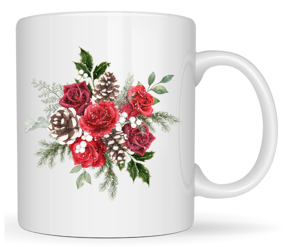 Christmas Rose & Pinecone Bouquet PNG – Digital Download