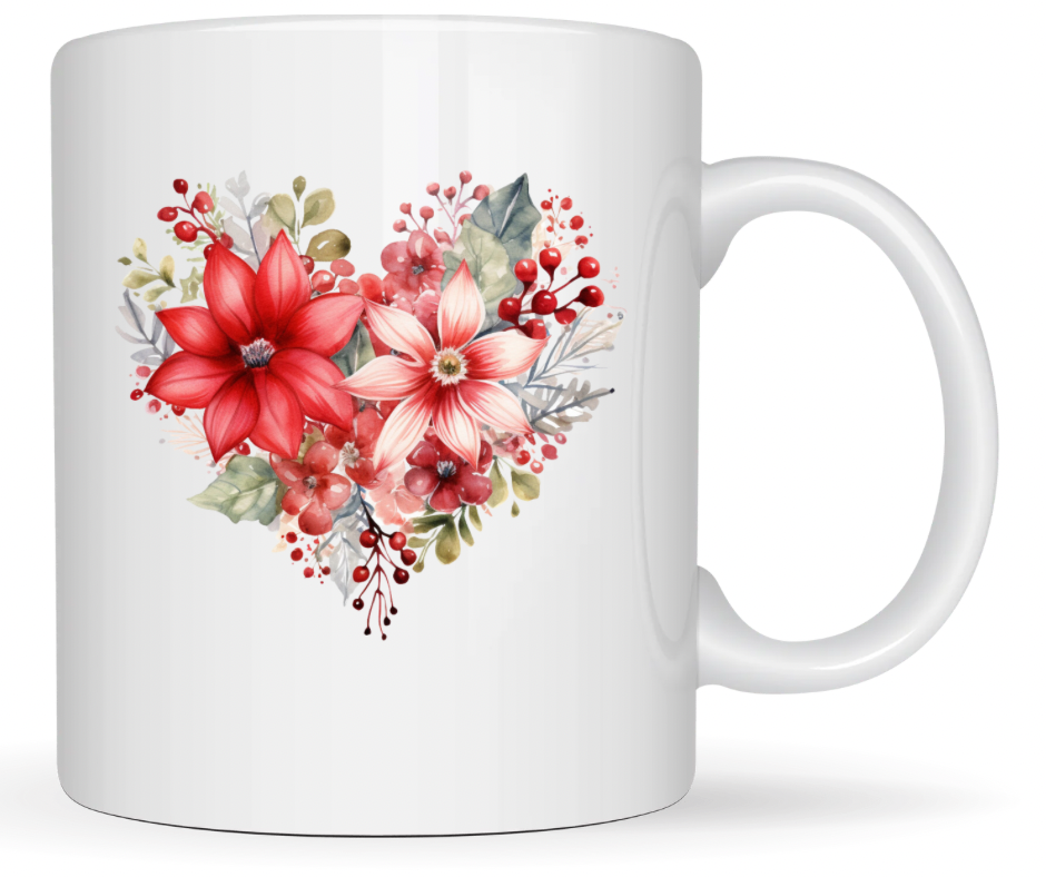 Watercolor Winter Floral Heart 8 Design PNG Bundle – Digital Download