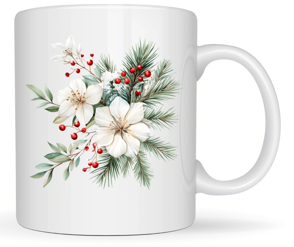 White Winter Blossoms & Berries PNG – Digital Download