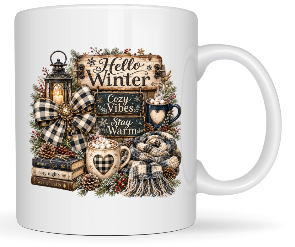 Hello Winter Cozy Vibes PNG | Hot Cocoa Digital Design