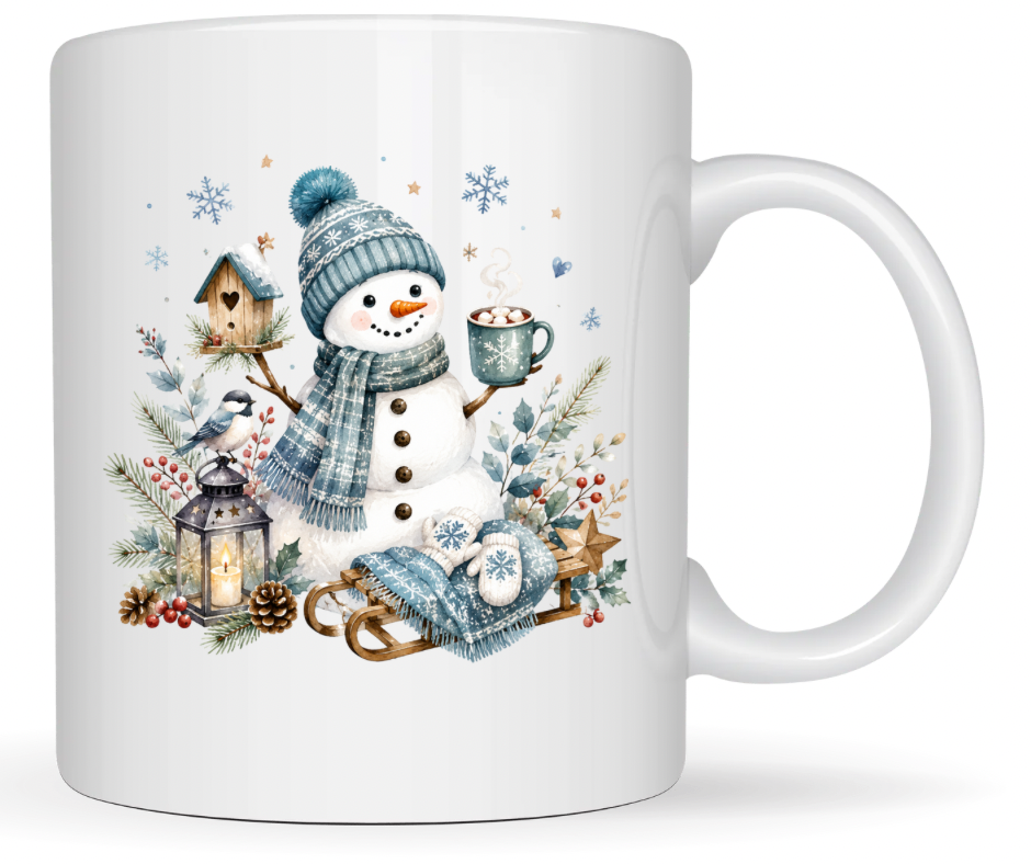 Cozy Snowman with Hot Cocoa PNG | Winter Digital Design