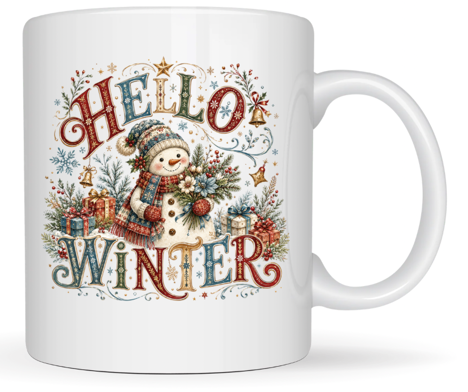 Hello Winter Snowman PNG | Festive Winter Digital Design