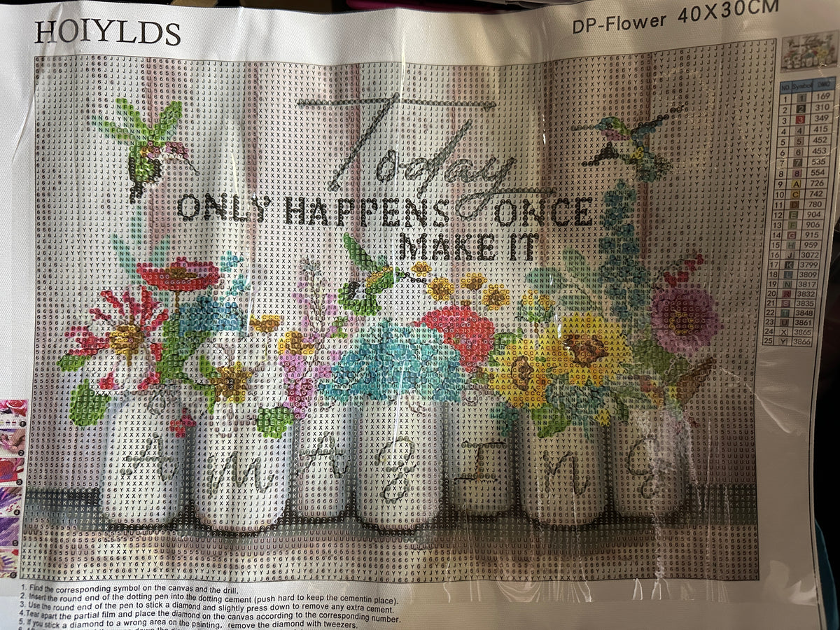 Today Only Happens Once Diamond Art Kit – Floral Mason Jars 40x30cm Round Drill