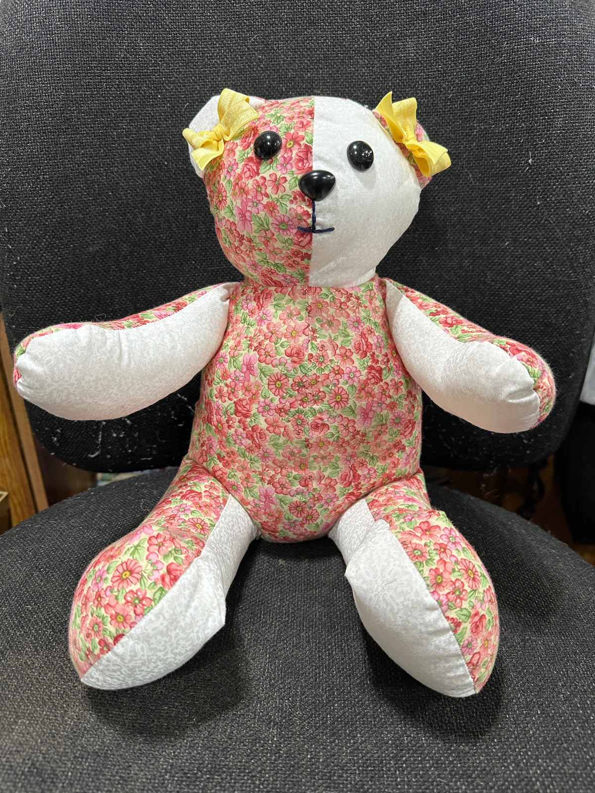 Pink Floral 12 inch Seated Handmade Bear