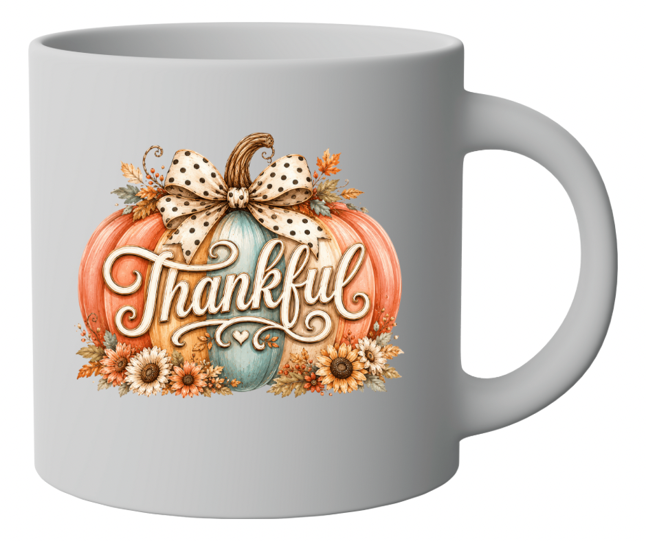 Thankful Floral Pumpkin with Polka Dot Bow - Fall PNG Digital Download
