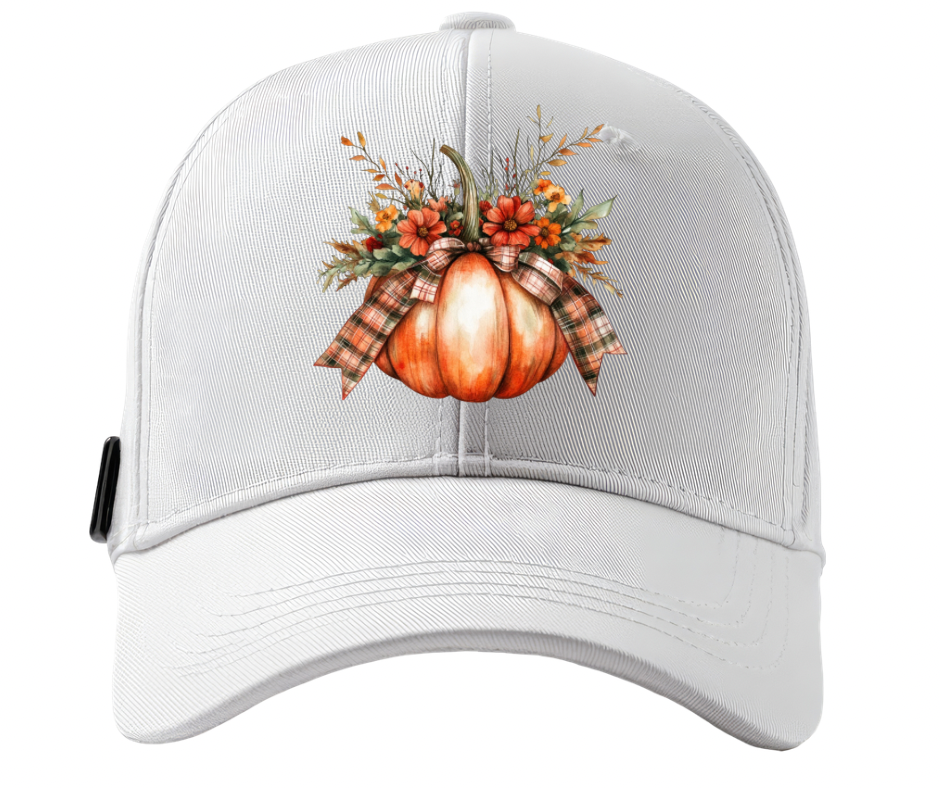 Watercolor Floral Pumpkin with Plaid Bow - Large PNG Digital Download
