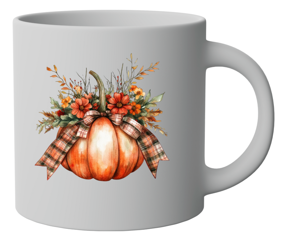 Watercolor Floral Pumpkin with Plaid Bow - Large PNG Digital Download