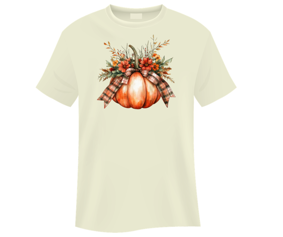 Watercolor Floral Pumpkin with Plaid Bow - Large PNG Digital Download