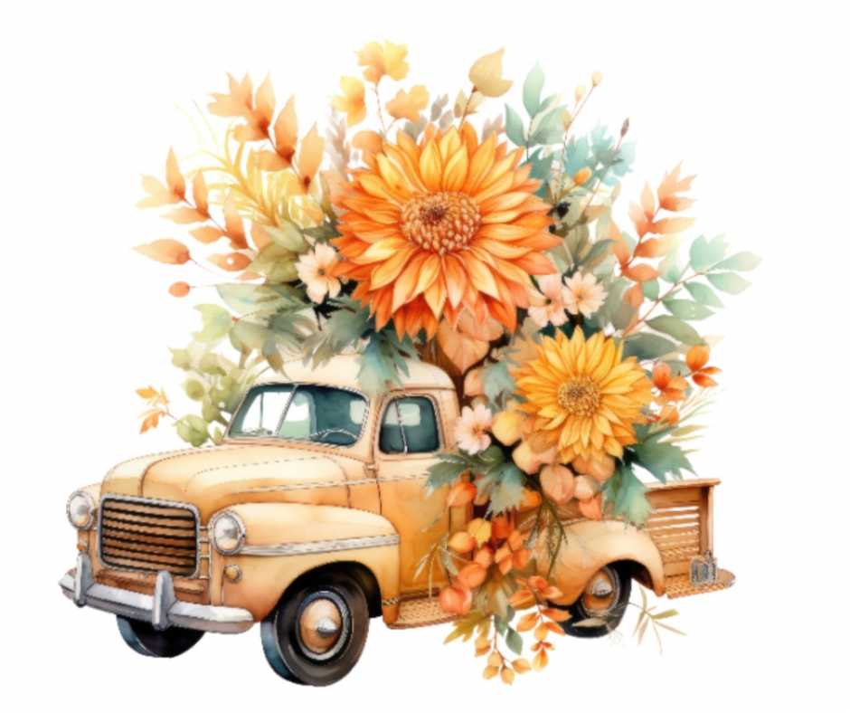 Fall Floral Truck Bouquet Bundle – 5 PNG Digital Downloads