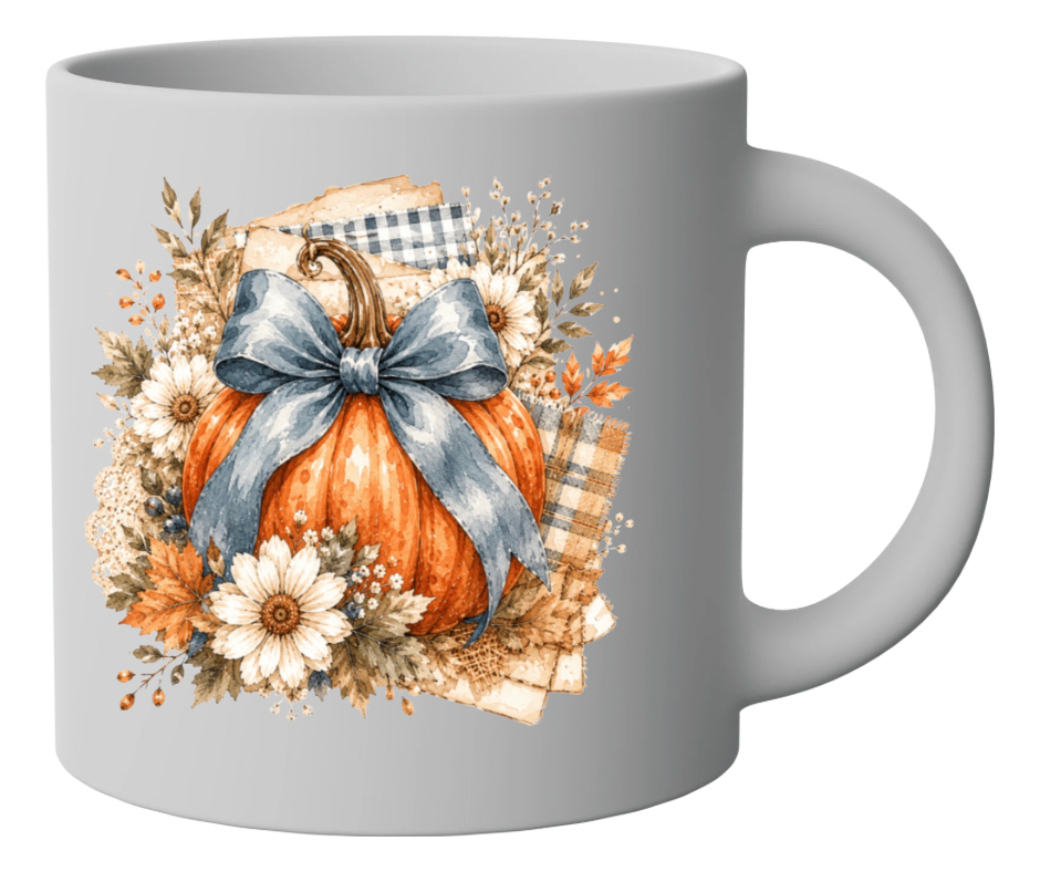 Beautiful Fall Daisy Floral Pumpkin with Blue Bow Digital Download