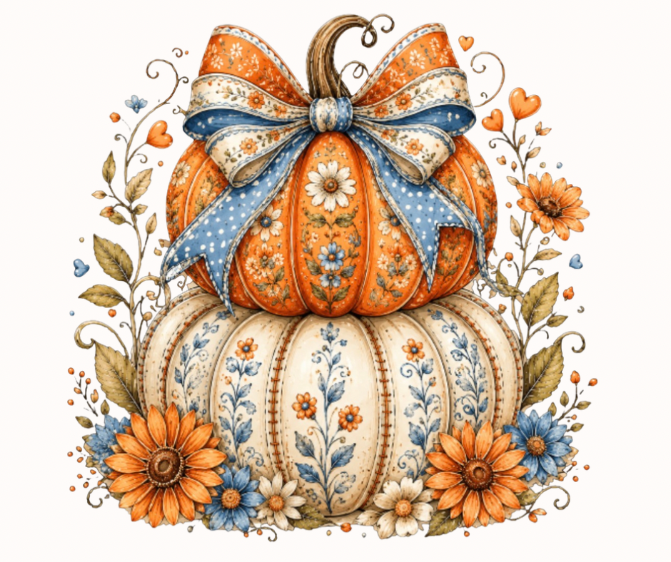 Beautiful Fall Floral Pumpkin Duo Digital Download