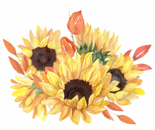 Triple Sunflower Bouquet with Autumn Leaves PNG Digital Download