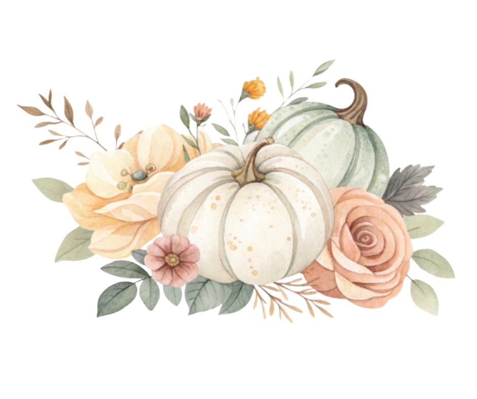 Soft Fall Floral & Pumpkin PNG Bundle – 7 Designs Digital Download