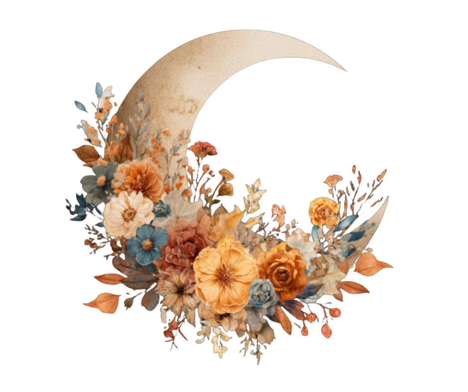 Boho Crescent Moon with Fall Florals PNG Digital Download
