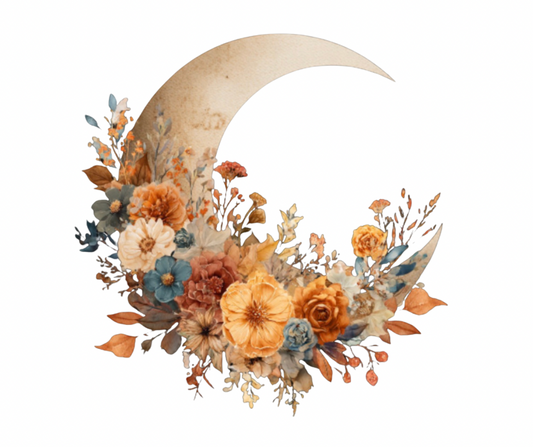 Boho Crescent Moon with Fall Florals PNG Digital Download