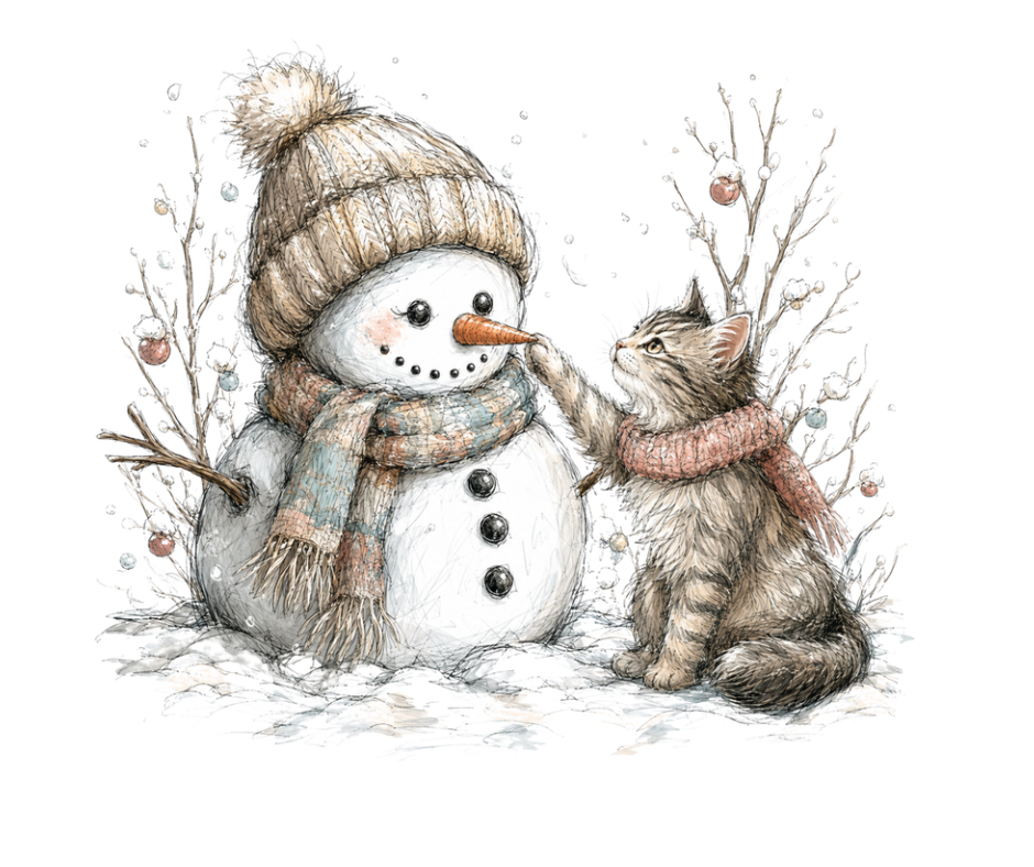 Snowman and Kitten Winter Sublimation Design