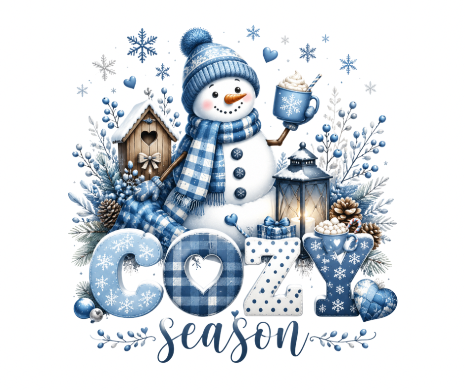 Cozy Season Blue Snowman Winter Design