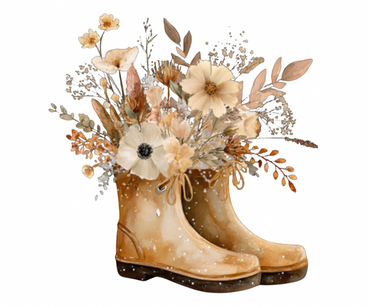 Fall Rain Boots Floral Bouquet PNG Bundle – 2 Designs Digital Download
