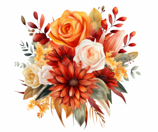 Fall Rose & Dahlia Bouquet PNG Digital Download