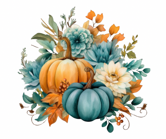 Teal & Orange Pumpkin Bundle – Fall Watercolor Digital Download (3 PNG Files)