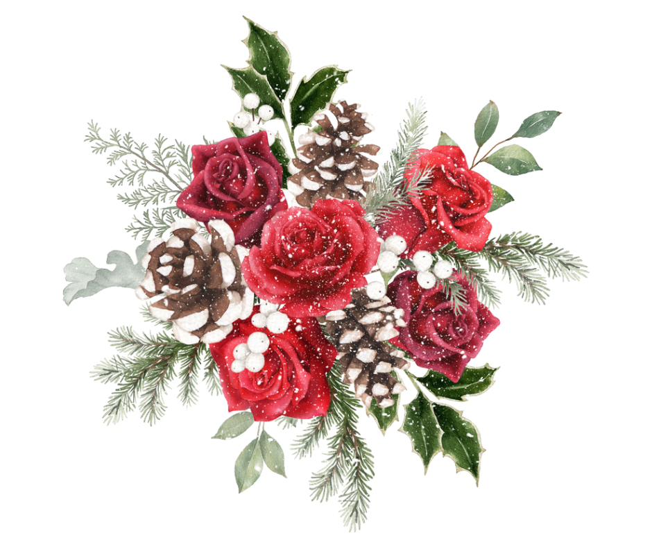 Christmas Rose & Pinecone Bouquet PNG – Digital Download