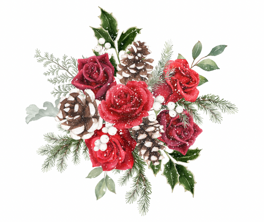 Christmas Rose & Pinecone Bouquet PNG – Digital Download