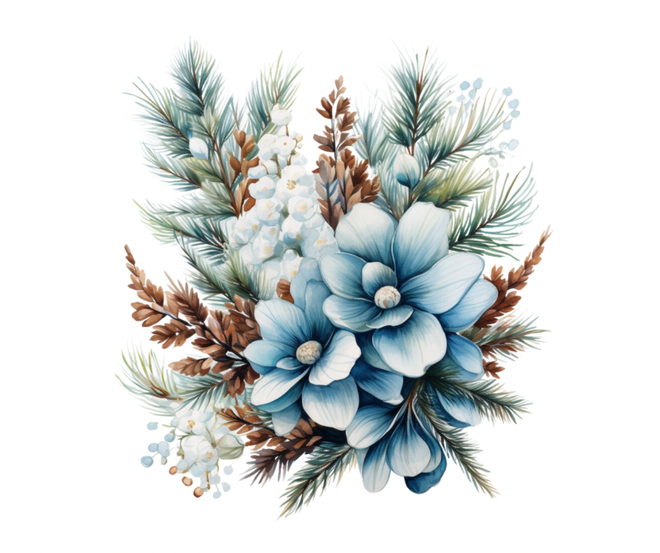 Blue Winter Floral 15 Design Bundle