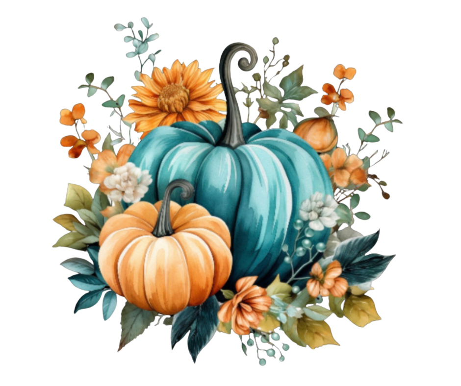 Teal & Orange Pumpkin Bundle – Fall Watercolor Digital Download (3 PNG Files)