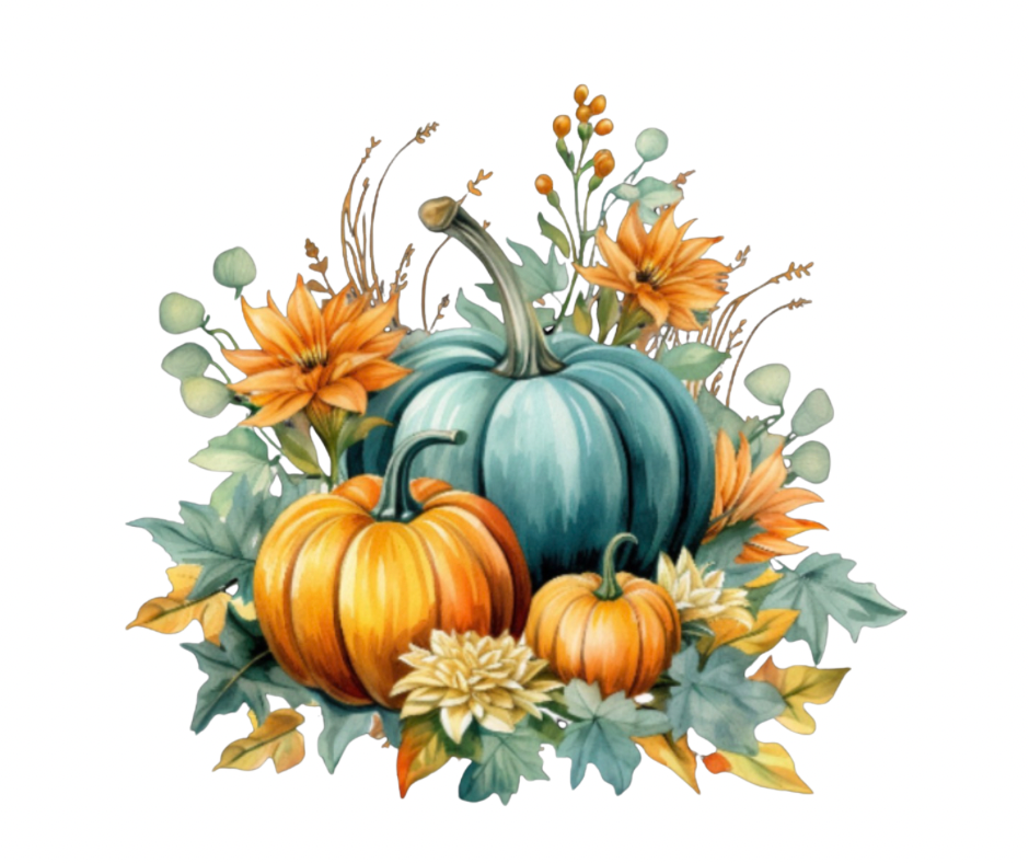 Teal & Orange Pumpkin Bundle – Fall Watercolor Digital Download (3 PNG Files)
