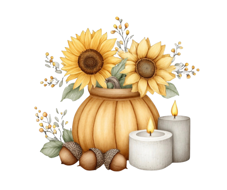 Fall Sunflower & Pumpkin Bundle – Watercolor Digital Download (5 PNG Files)