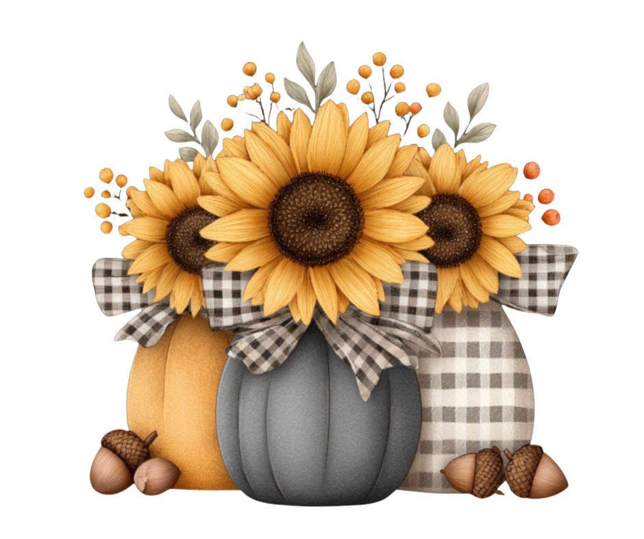 Fall Sunflower & Pumpkin Bundle – Watercolor Digital Download (5 PNG Files)