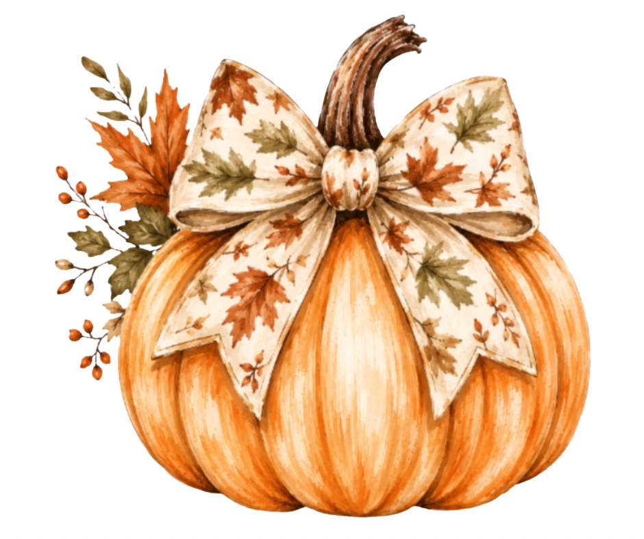 Pumpkin with Bow PNG Bundle – 4 Fall Designs Digital Download