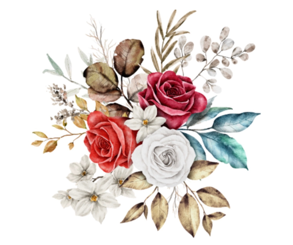 Fall Rose Bouquet Collection – Watercolor Digital Download (8 PNG Files)
