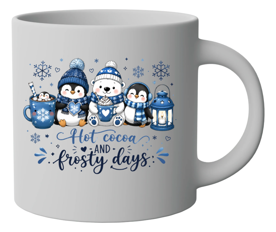 Hot Cocoa and Frosty Days Penguin Winter Sublimation Design