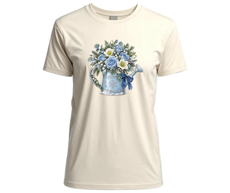 Blue Winter Floral Watering Can Sublimation Design