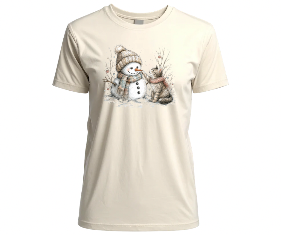 Snowman and Kitten Winter Sublimation Design