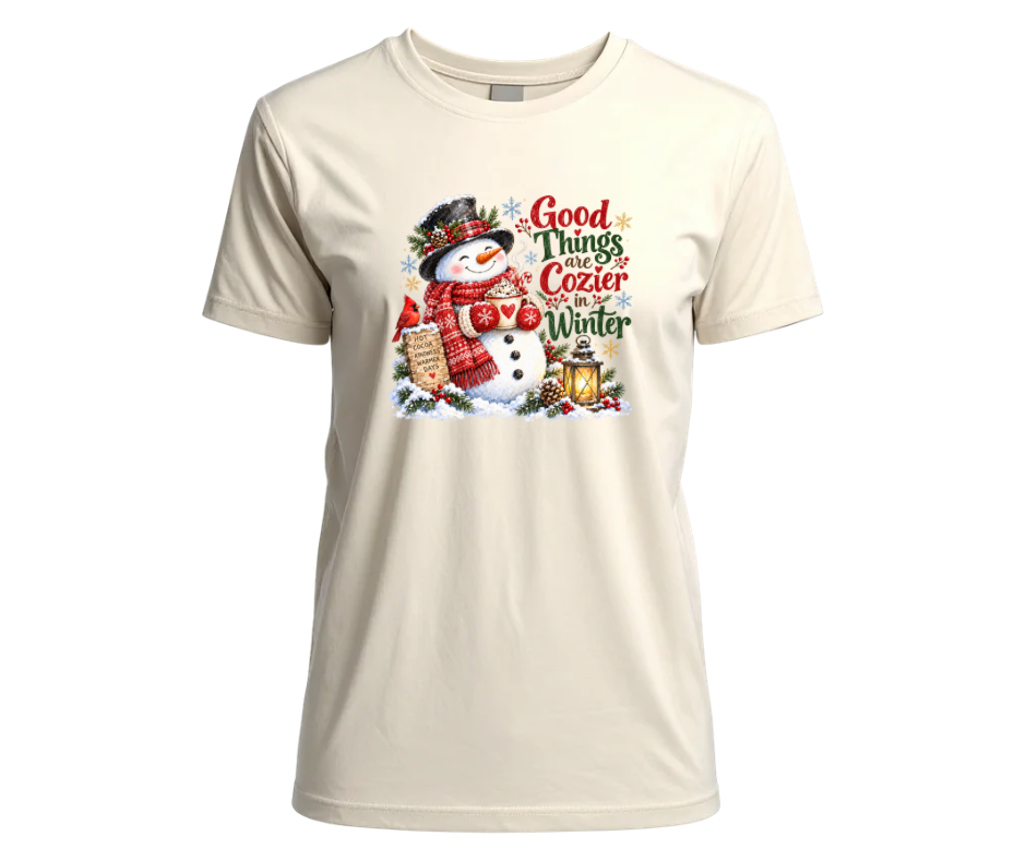 Good Things Are Cozier in Winter Snowman Design