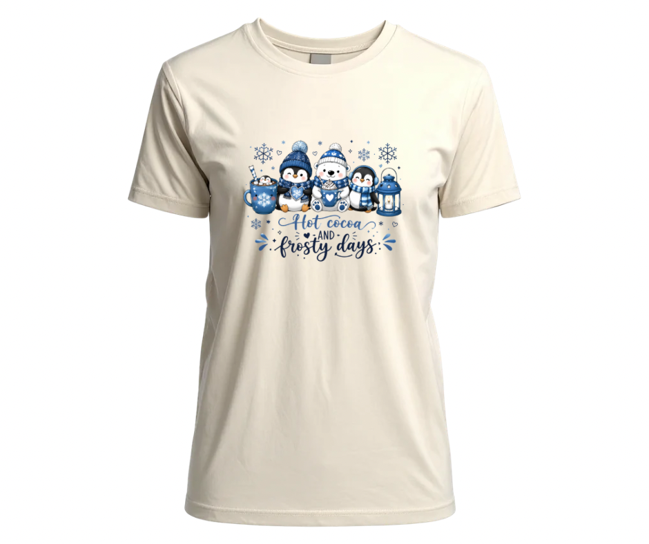 Hot Cocoa and Frosty Days Penguin Winter Sublimation Design