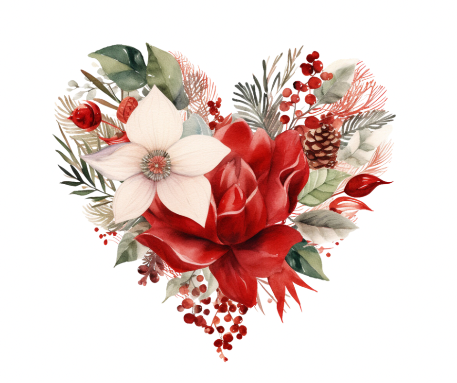 Watercolor Winter Floral Heart 8 Design PNG Bundle – Digital Download
