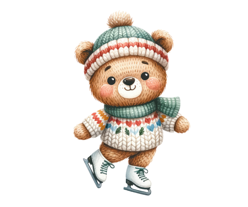 16-Piece Skating Bear PNG Bundle | Winter Digital Download
