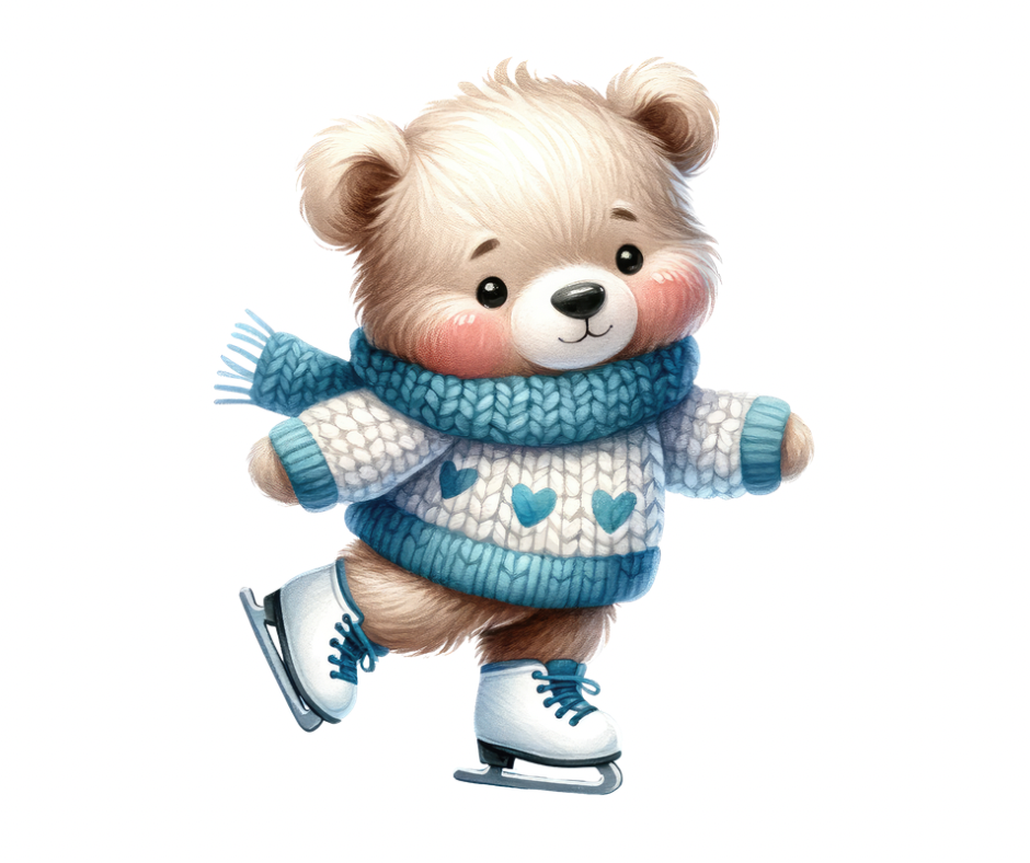 16-Piece Skating Bear PNG Bundle | Winter Digital Download