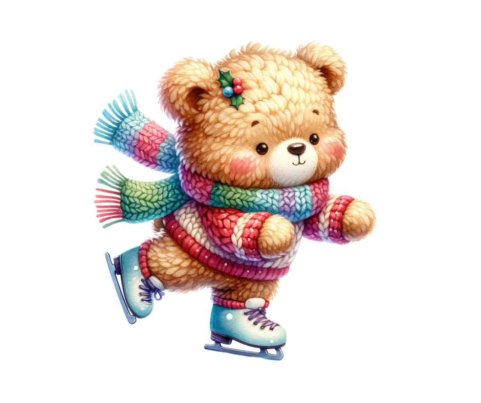 16-Piece Skating Bear PNG Bundle | Winter Digital Download