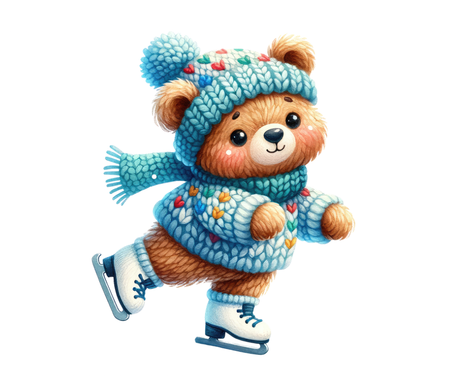16-Piece Skating Bear PNG Bundle | Winter Digital Download