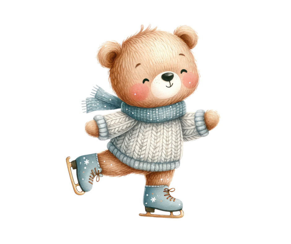 16-Piece Skating Bear PNG Bundle | Winter Digital Download