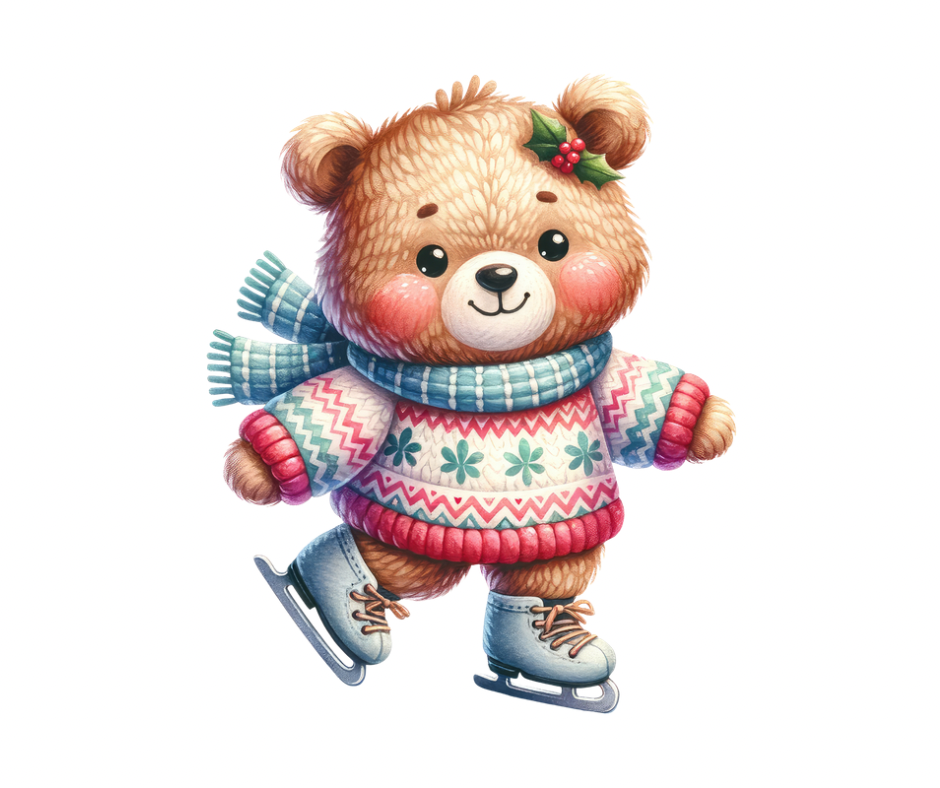 16-Piece Skating Bear PNG Bundle | Winter Digital Download