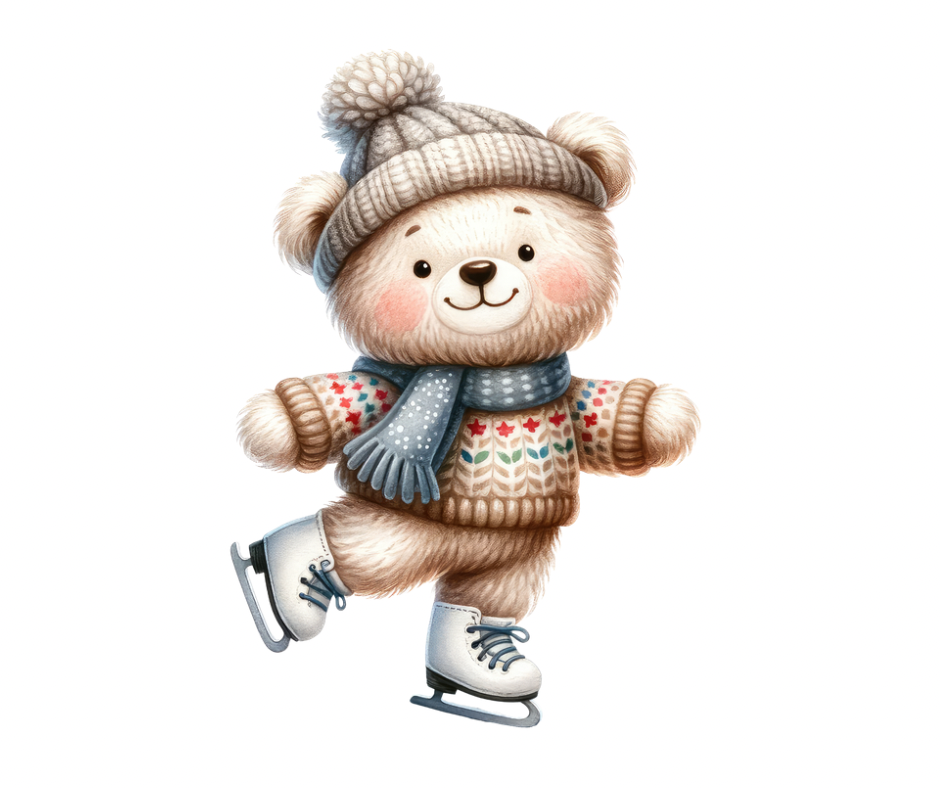 16-Piece Skating Bear PNG Bundle | Winter Digital Download