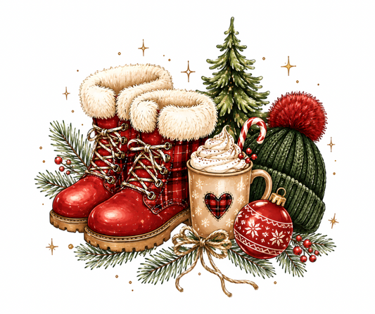 Cozy Christmas Boots & Cocoa PNG | Winter Digital Design