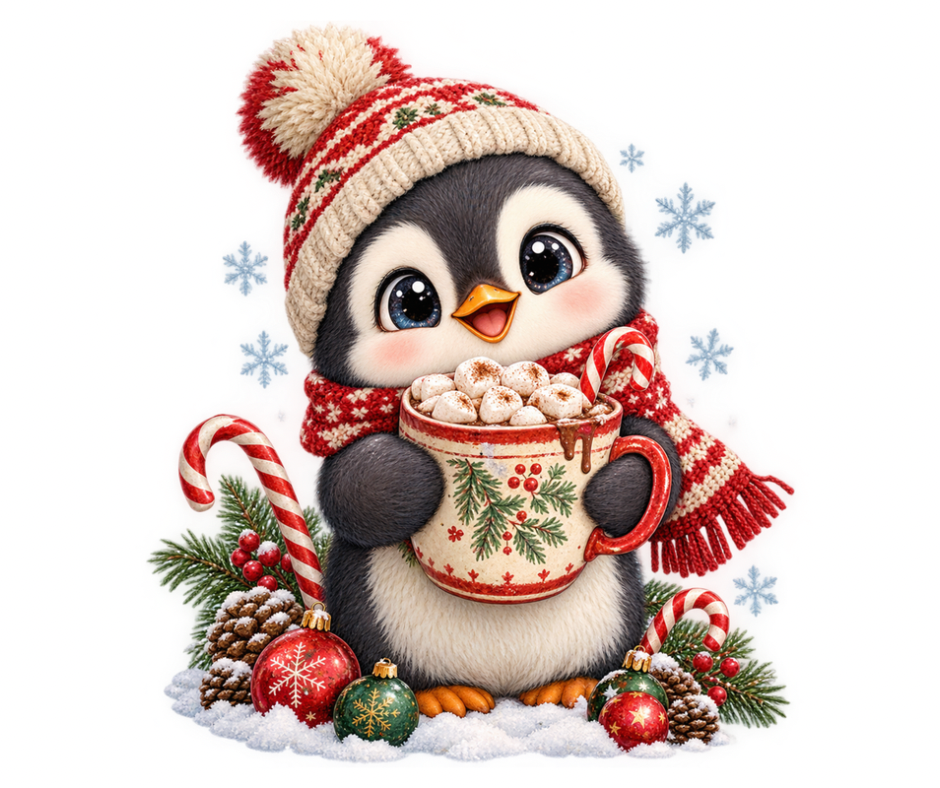 Cozy Penguin Hot Cocoa PNG | Winter Digital Download