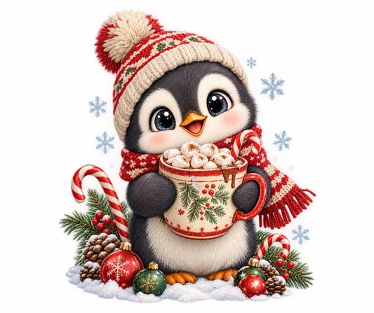 Cozy Penguin Hot Cocoa PNG | Winter Digital Download